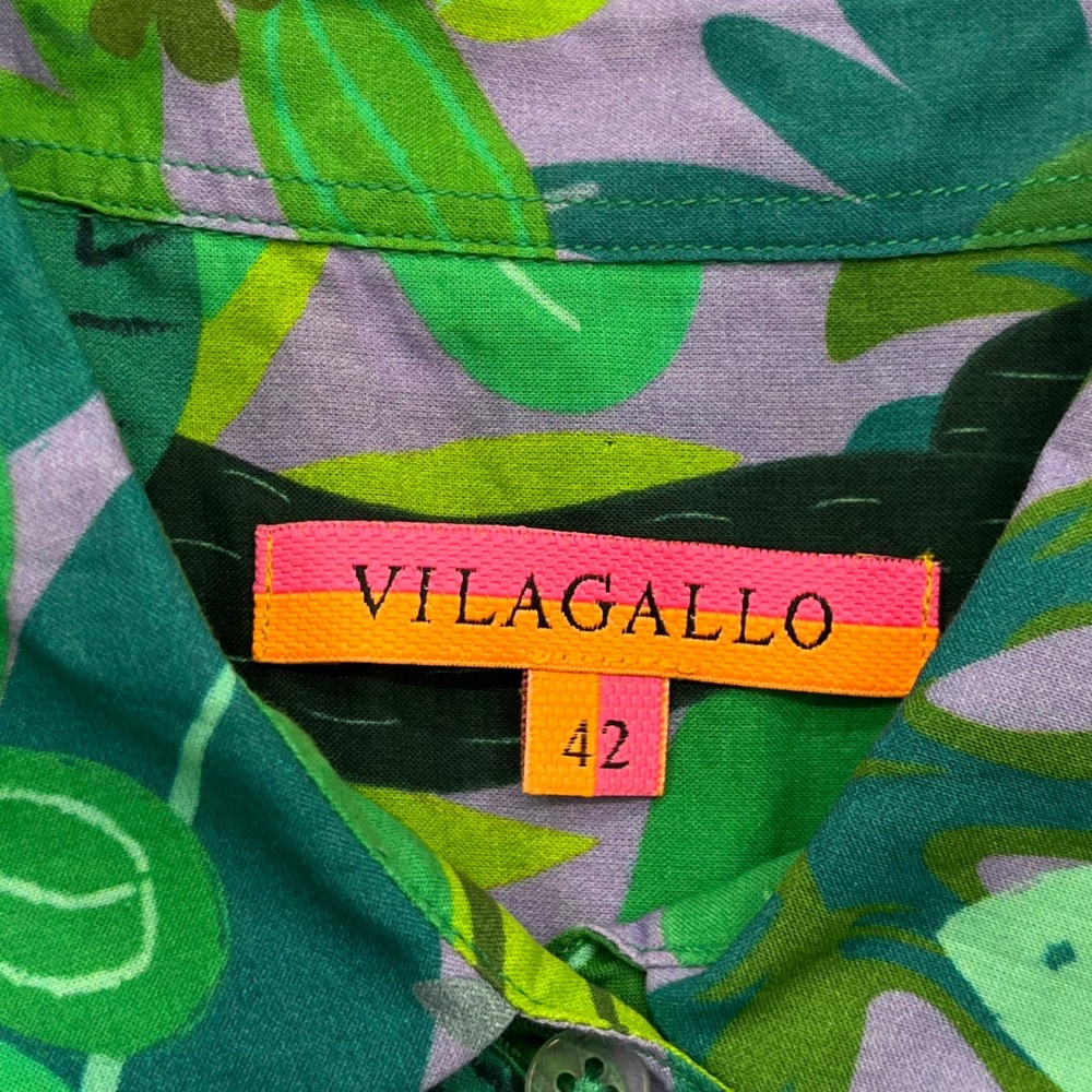 Vilagallo Tropical Jungle Print Cotton Button Up Shirt Green Purple Size 42 - Picture 3 of 8